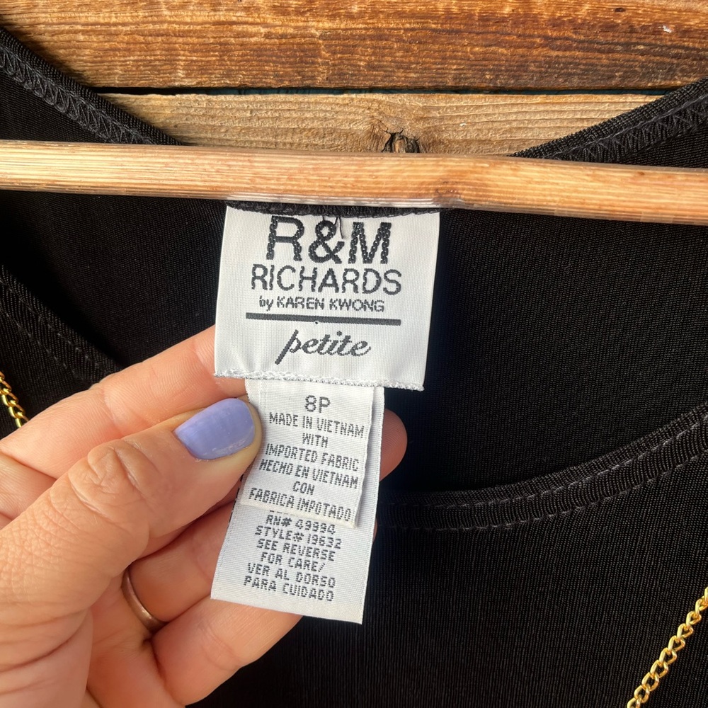 VINTAGE | R&M Richards By Karen Kwong Black Maxi Dress W/ Gold Floral Jacket 8P - Picture 9 of 11